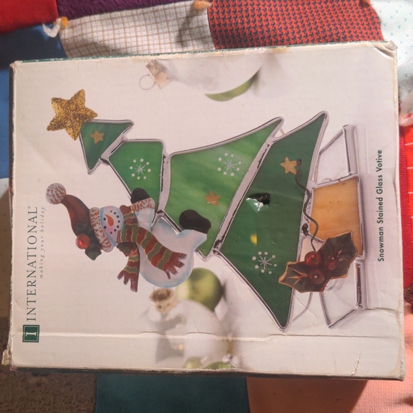 2/20$ INTERNATIONAL SILVER CO. Snowman Stained Glass Votive - Picture 2 of 12